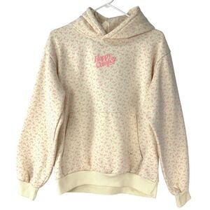 Happy Camp3r Cream Pink Floral Print Hoodie Sweater XS Pullover Long Sleeve